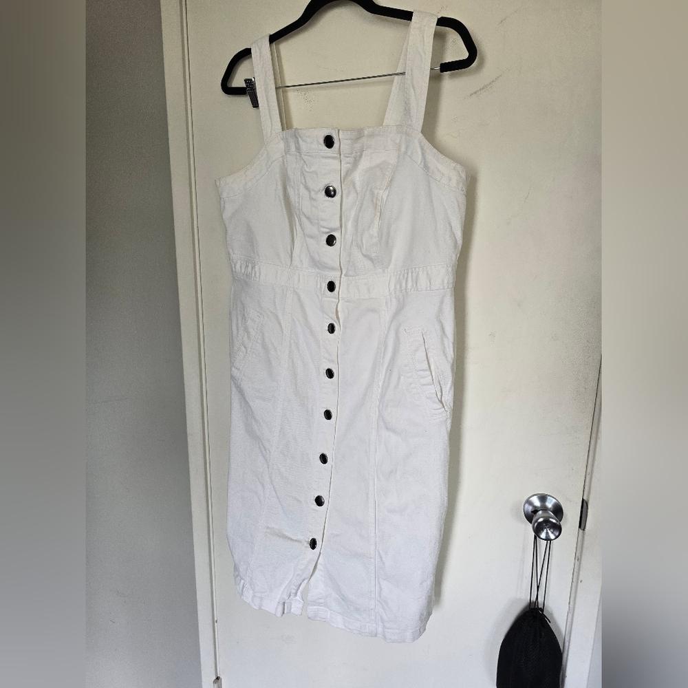 Eloquii White Denim Dress with Buttons
